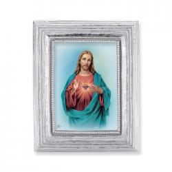  SACRED HEART OF JESUS GOLD STAMPED PRINT IN SILVER FRAME 